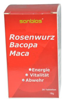 Rosenwurz, Bacopa, Maca Extrakte, B Vitamine, 30 Tabletten, verbessert Gedächtnis, Leistungsfähigkeit, reduziert Stress und Angst